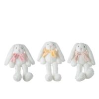 J-Line Konijn Pluche Met Strik Polyester Wit Assortiment Van 3